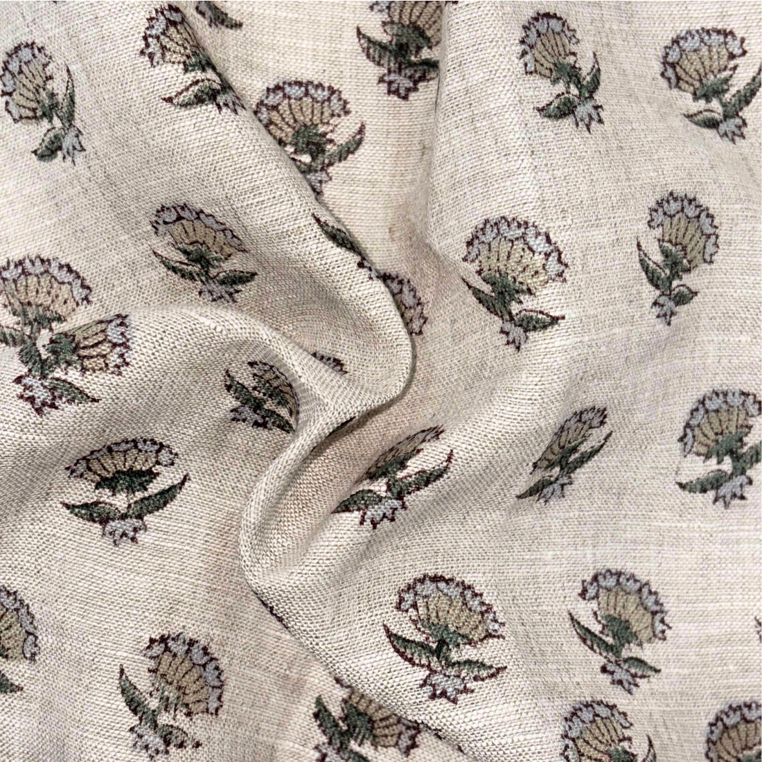 Ruhya Linen 58" Block-Printed Buti Upholstery Fabric
