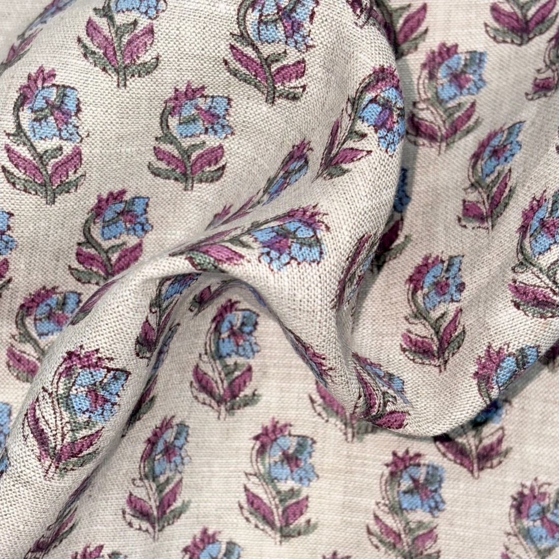 Reeva Block Printed Linen Fabric | Upholstery & Home Décor Fabric