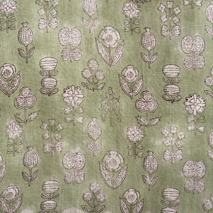 Ambaa Linen 58" Block-Printed Buta Upholstery Fabric