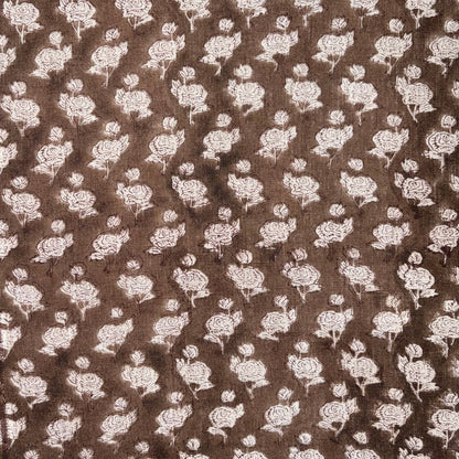 Brown fabric with white floral pattern