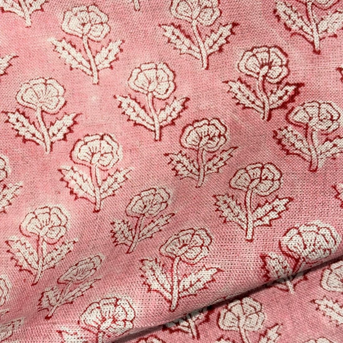 Nalli Block Printed Linen Fabric