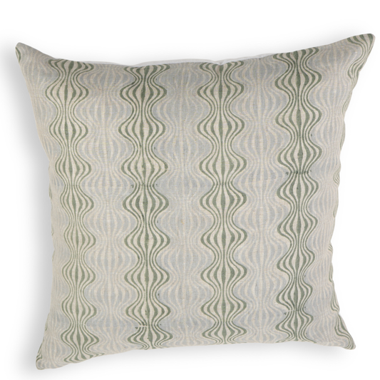 Decorative pillow with wavy pattern on a white background