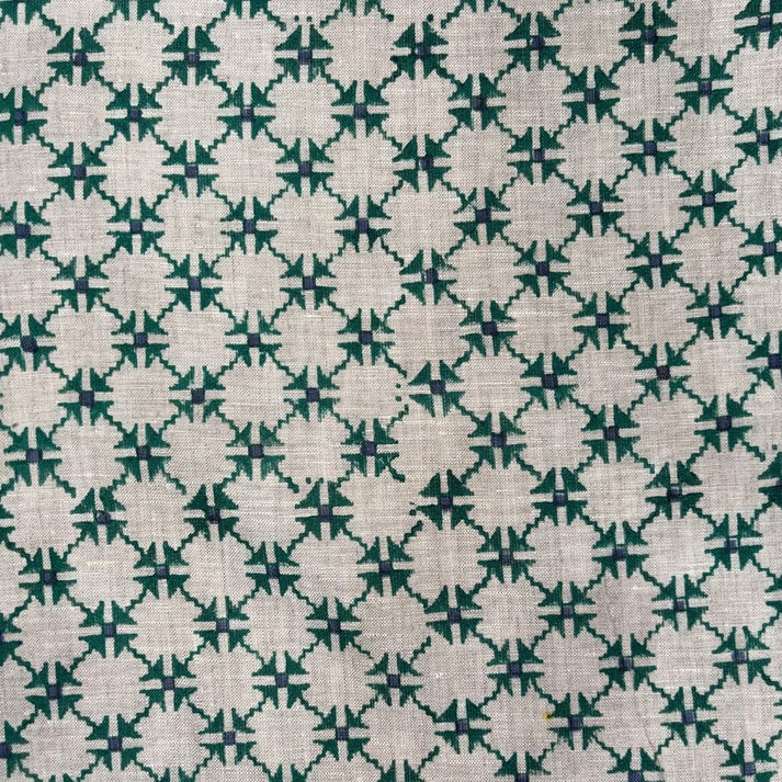 Naina Linen 58" Block-Printed Geometric Upholstery Fabric