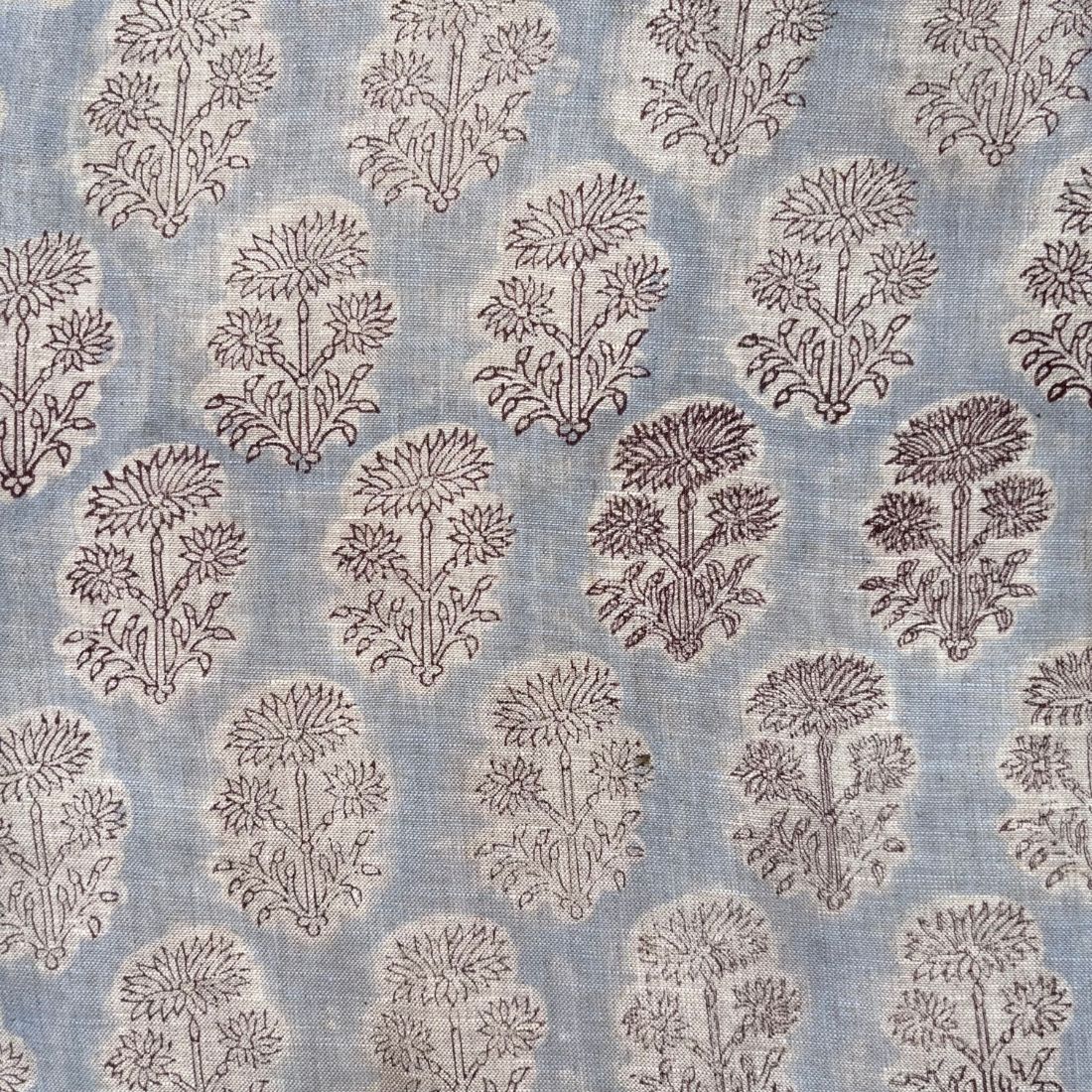 Patterned fabric with floral design on a blue background