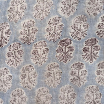 Patterned fabric with floral design on a blue background