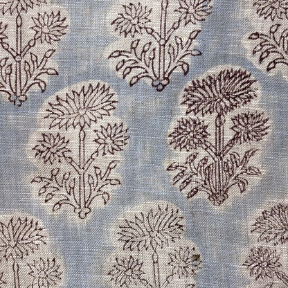 Patterned fabric with floral designs on a blue background