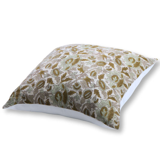 Flur Block Printed Pillow Cover | Handcrafted Floral Design | Linen Pillow Cushion