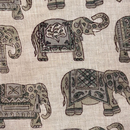 Pattern of decorative elephants on a grey background
