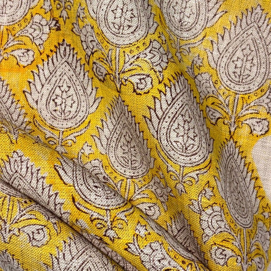 Sufia Block Printed Linen Fabric | Upholstery & Home Décor Fabric