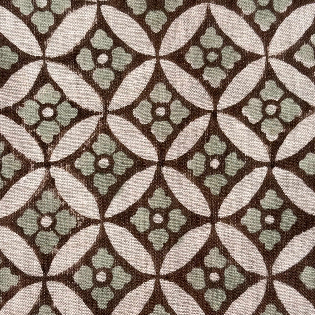 Close-up of a patterned fabric with geometric design on a grey background