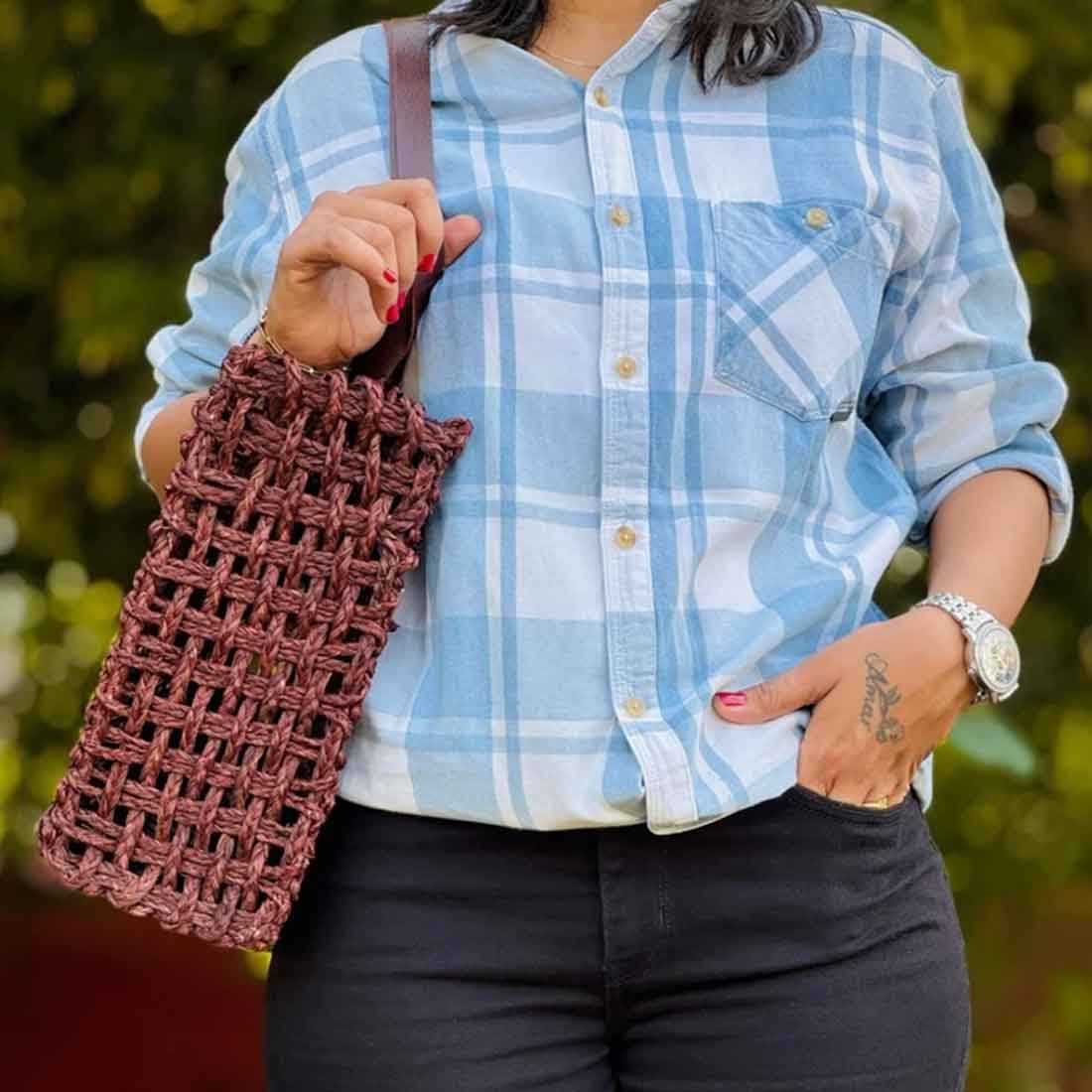 SauraWeave Sabai Grass Mesh Bag - Designer Handle Tote