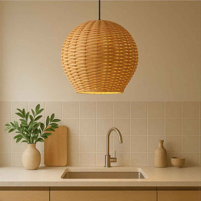 Cane Balloon Lampshade with Iron Frame