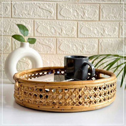Designer Cane Tray with Cut Handle - Round