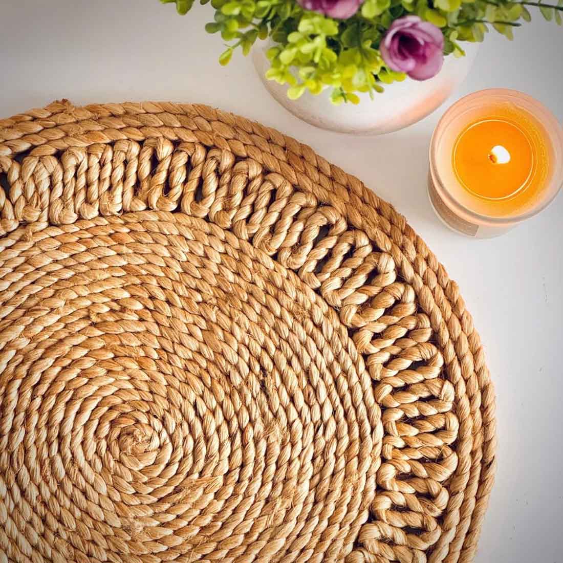 RusticBloom – Handwoven Round Jute Placemat
