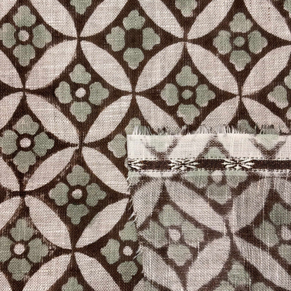 Close-up of fabric with a geometric pattern on a grey background