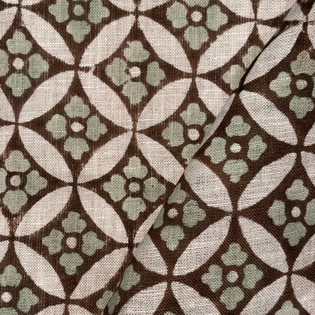 Patterned fabric with geometric design on a grey background
