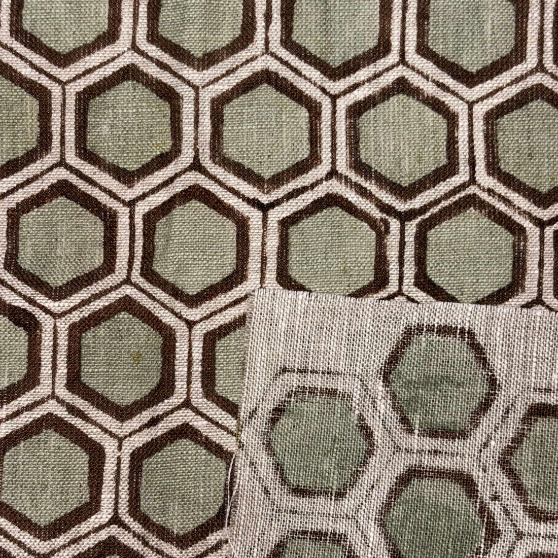 Hexagonal patterned fabric with a close-up of the texture.