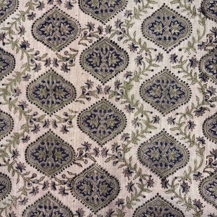 Jodhpuri Linen 58" Block-Printed Buta Upholstery Fabric