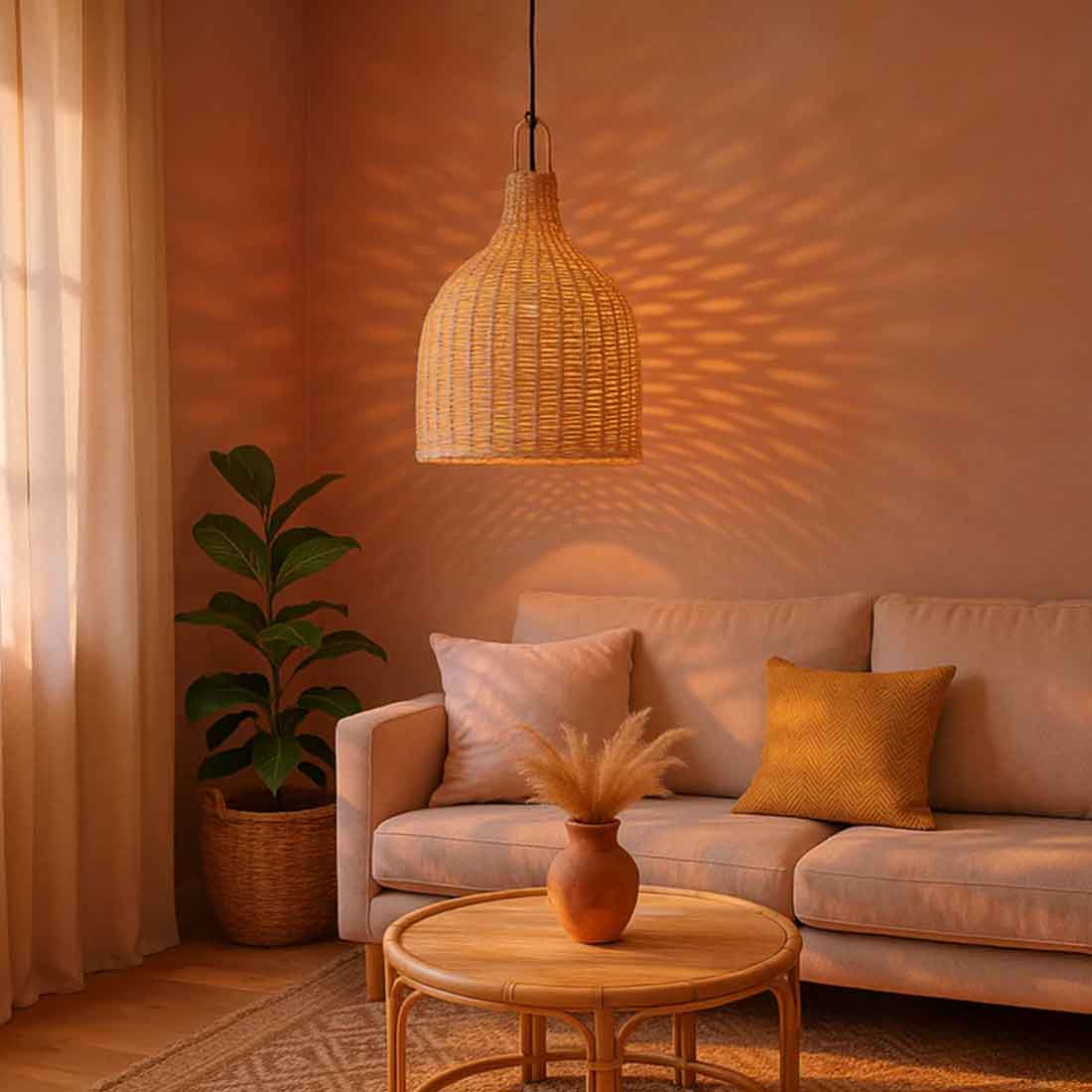 Cane Bottle Lampshade with Iron Frame