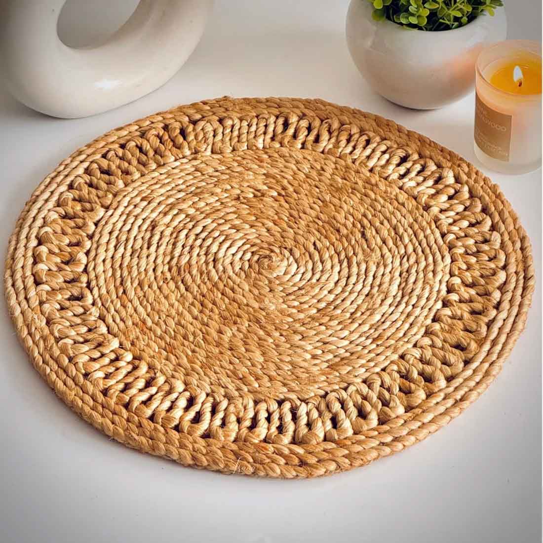 RusticBloom – Handwoven Round Jute Placemat
