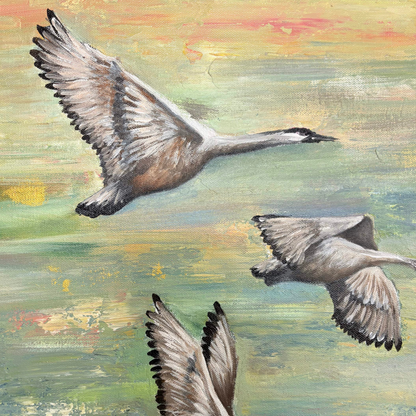 Sandhill Sunset Birds Acrylic Painting in Canvas for Home | Hand-Painted Canvas Wall Art