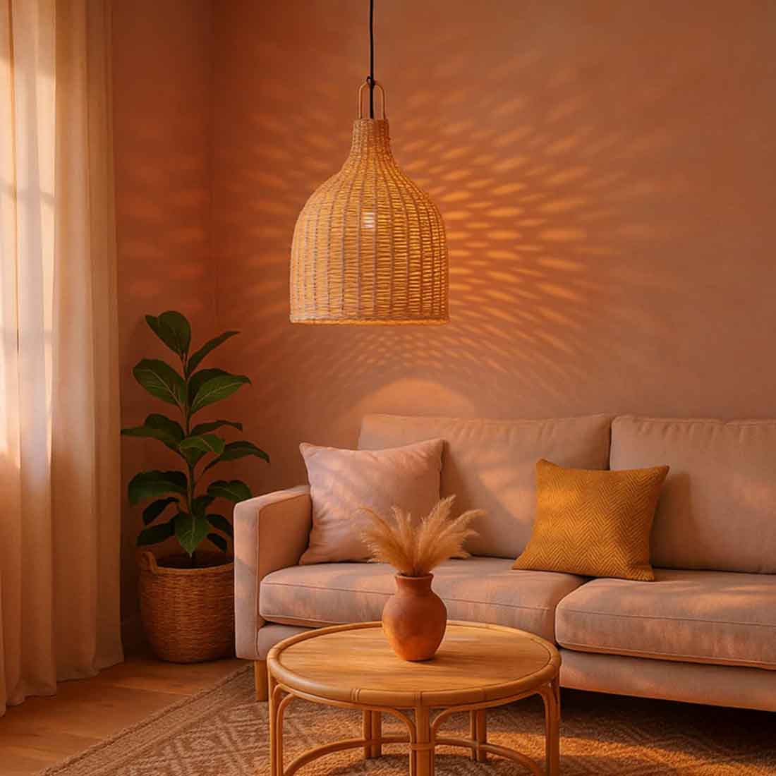 Cane Bottle Lampshade with Iron Frame