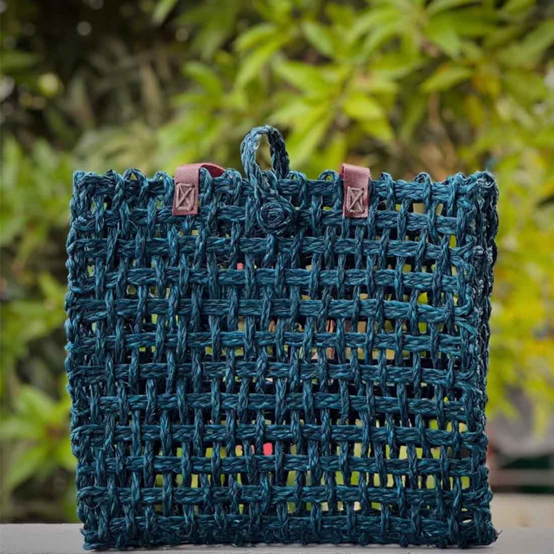 Neerja Sabai Tote - Handwoven Mesh Cane Bag in Teal