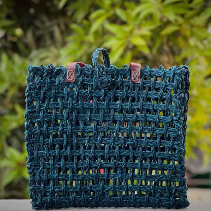 Neerja Sabai Tote - Handwoven Mesh Cane Bag in Teal