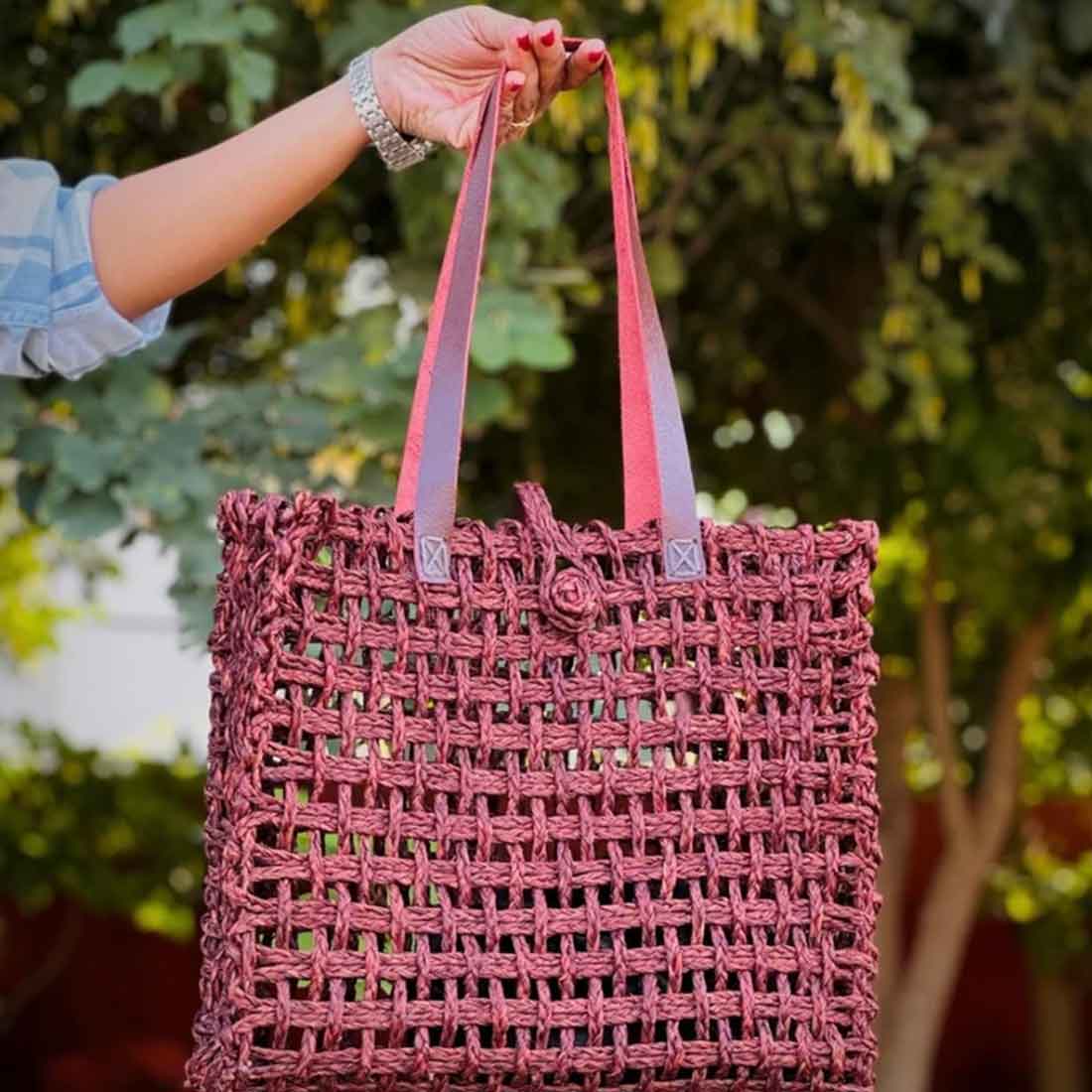 SauraWeave Sabai Grass Mesh Bag - Designer Handle Tote