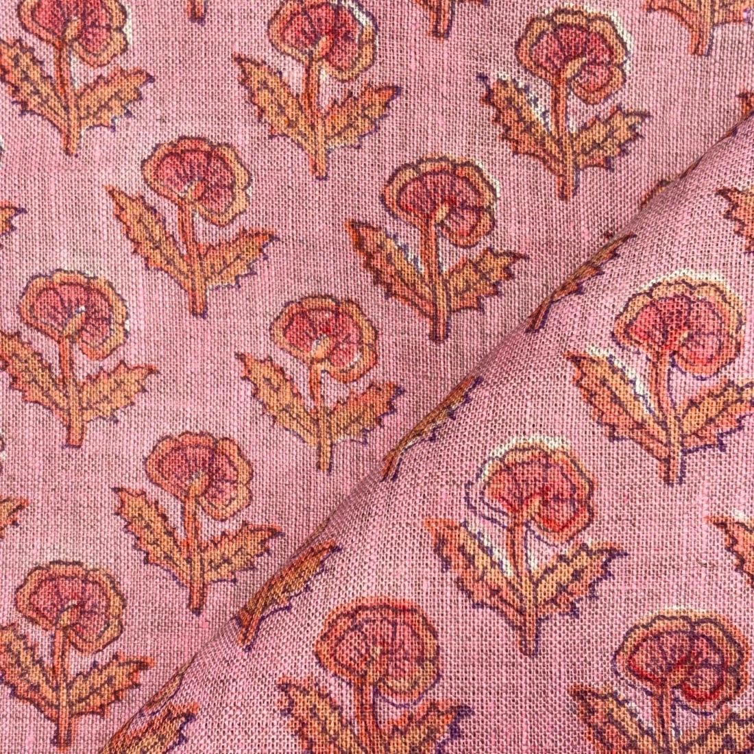 Mridul Linen 58" Block-Printed Buti Upholstery Fabric