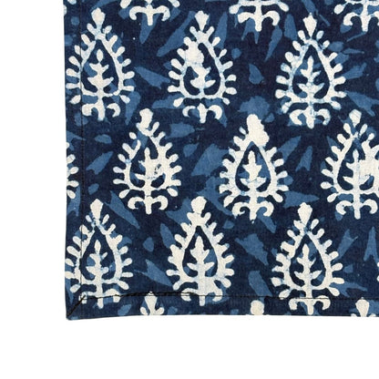 Navy blue fabric with white floral pattern