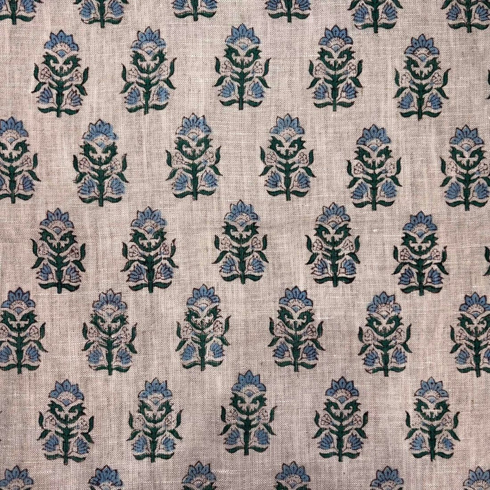 Raga Linen 58" Block-Printed Buta Upholstery Fabric