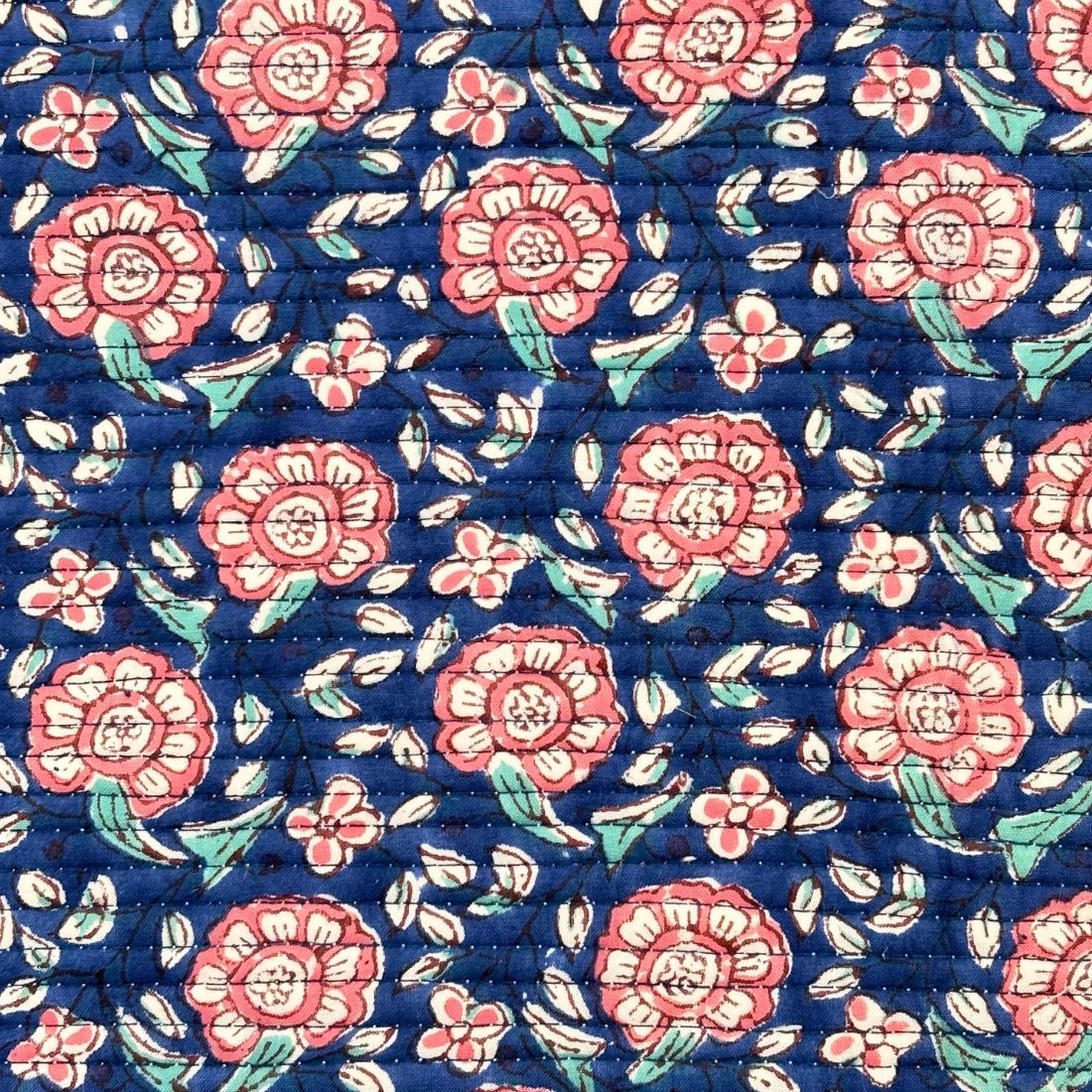 Floral patterned with pink flowers on a blue background