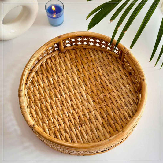 Designer Cane Tray with Cut Handle - Round
