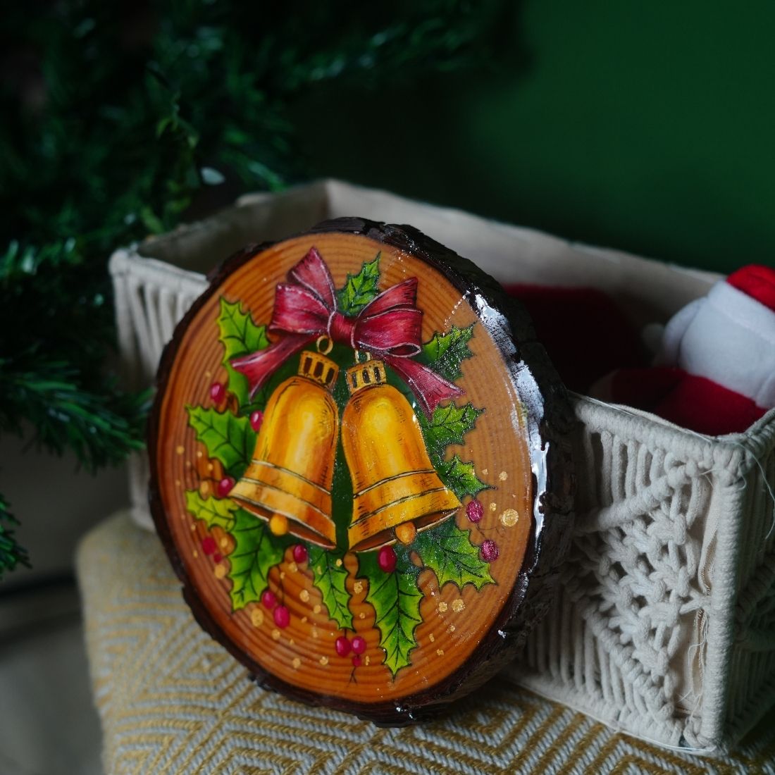 Hand Painted Wooden Christmas Bell Wall Decor