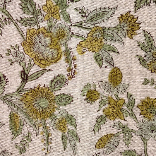Saavi Block Printed Linen Fabric | Upholstery & Home Décor Fabric