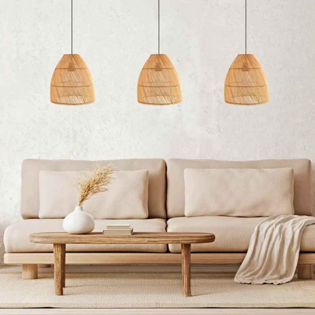 Cane Hanging Lampshade with Iron Frame