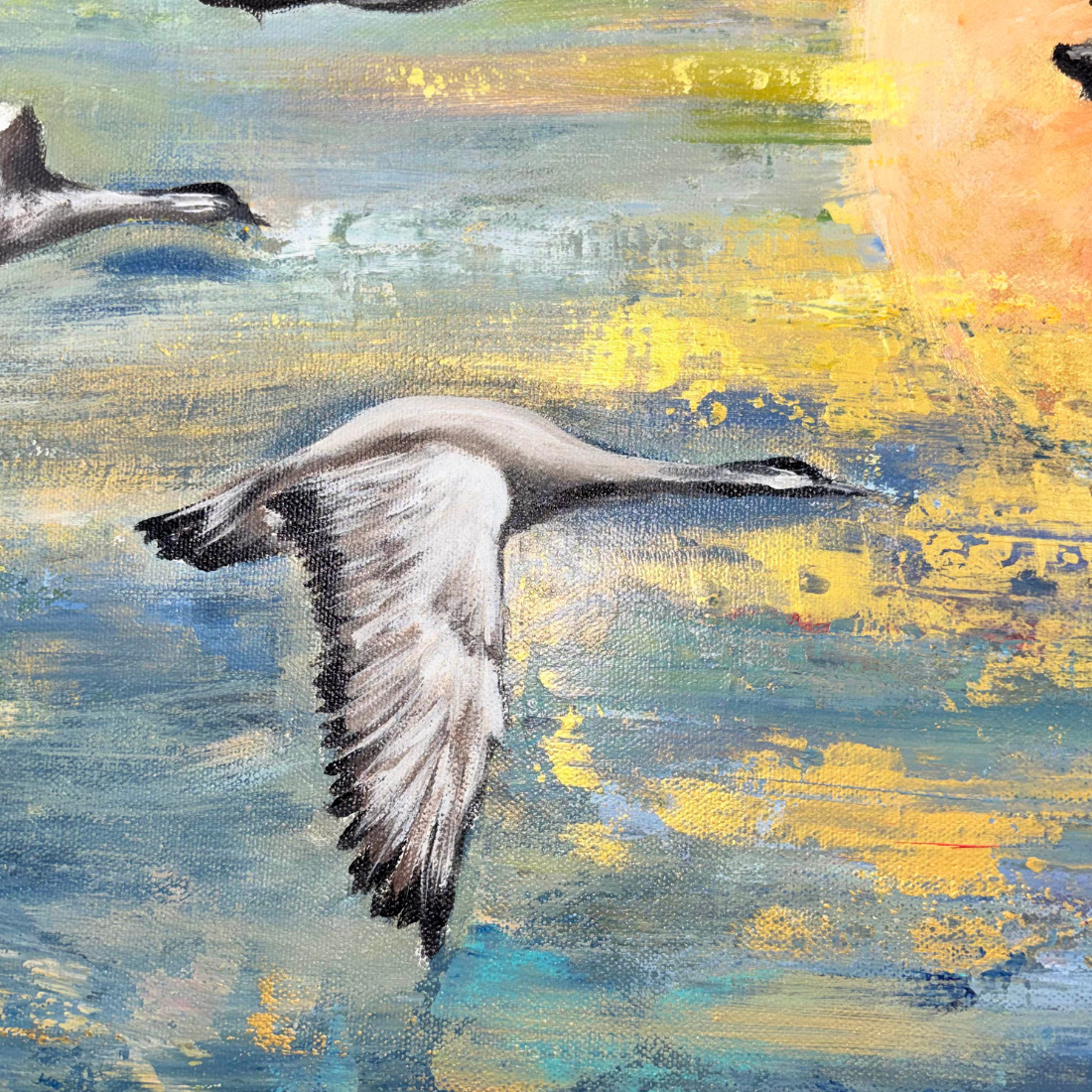 Sandhill Sunset Birds Acrylic Painting in Canvas for Home | Hand-Painted Canvas Wall Art