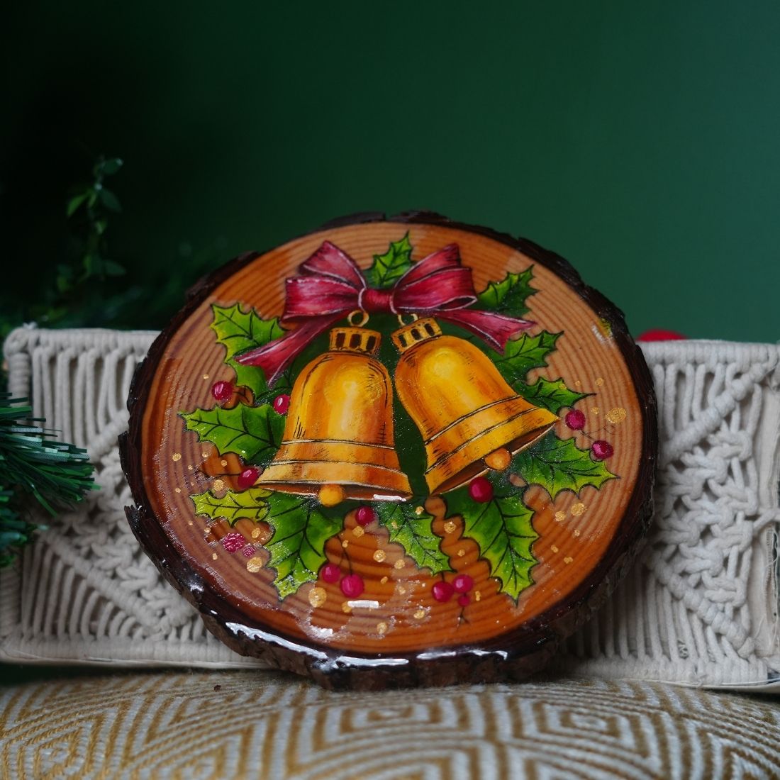 Hand Painted Wooden Christmas Bell Wall Decor