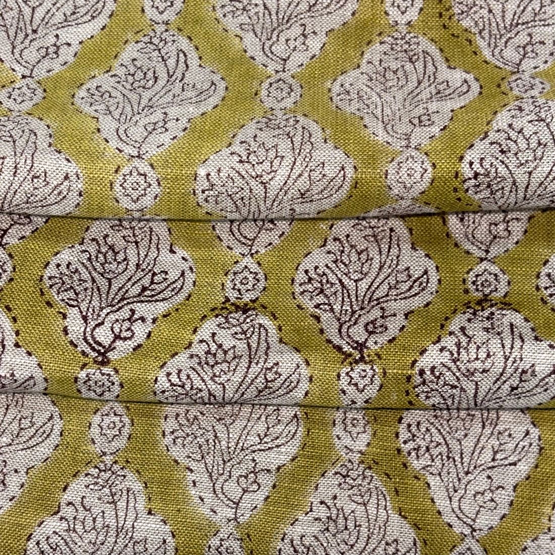 Raani Block Printed Linen Fabric | Upholstery & Home Décor Fabric