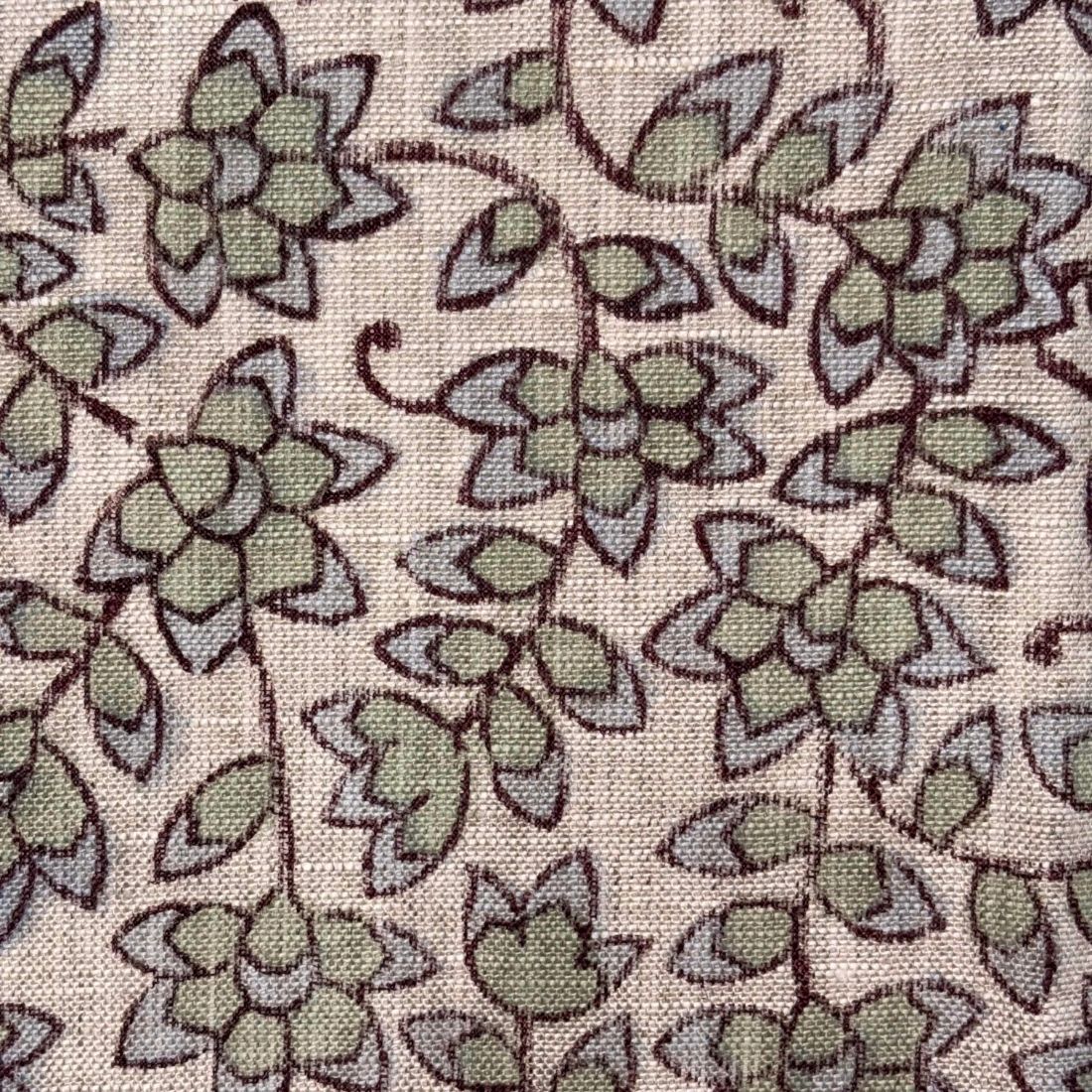 Phoolwari Linen 58" Block-Printed Jaal Upholstery Fabric