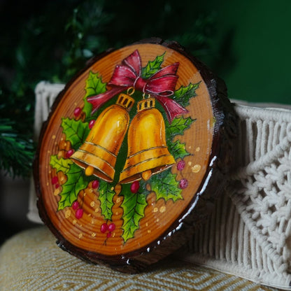 Hand Painted Wooden Christmas Bell Wall Decor