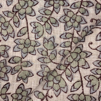 Phoolwari Linen 58" Block-Printed Jaal Upholstery Fabric