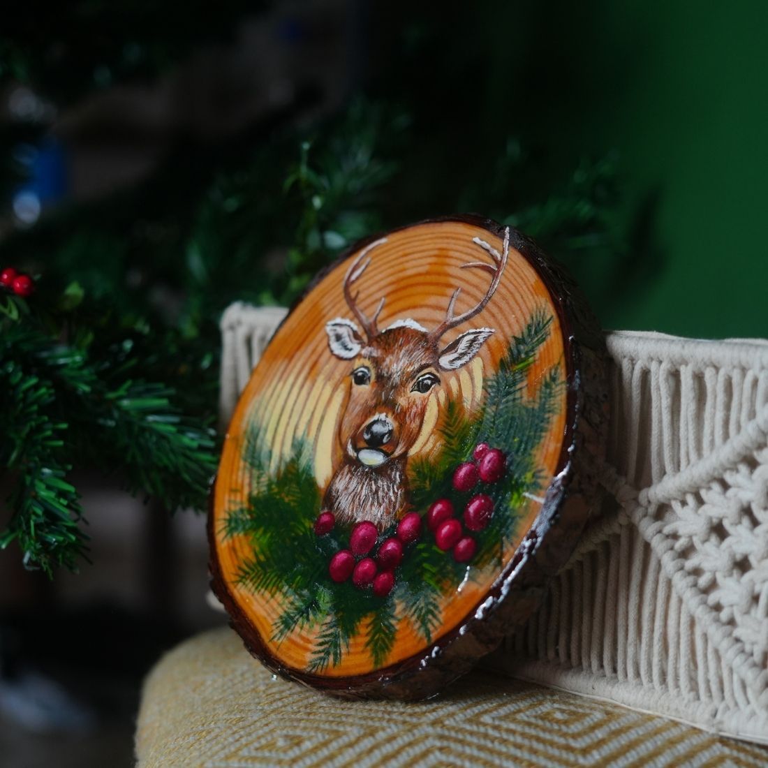 Hand Painted Wooden Christmas Deer Wall Decor