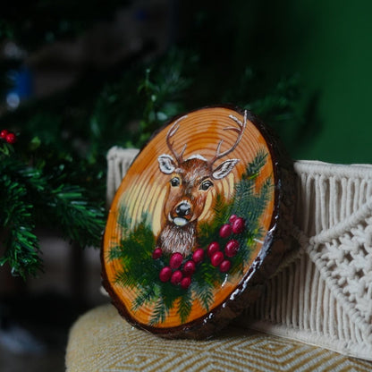 Hand Painted Wooden Christmas Deer Wall Decor