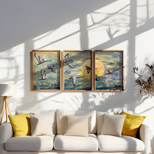 Sandhill Sunset Birds Acrylic Painting in Canvas for Home | Hand-Painted Canvas Wall Art