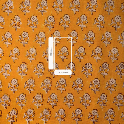 Floral pattern on fabric with measurement overlay