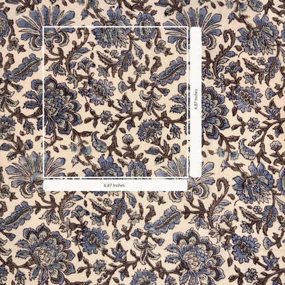 Floral patterned fabric with measurements on a beige background