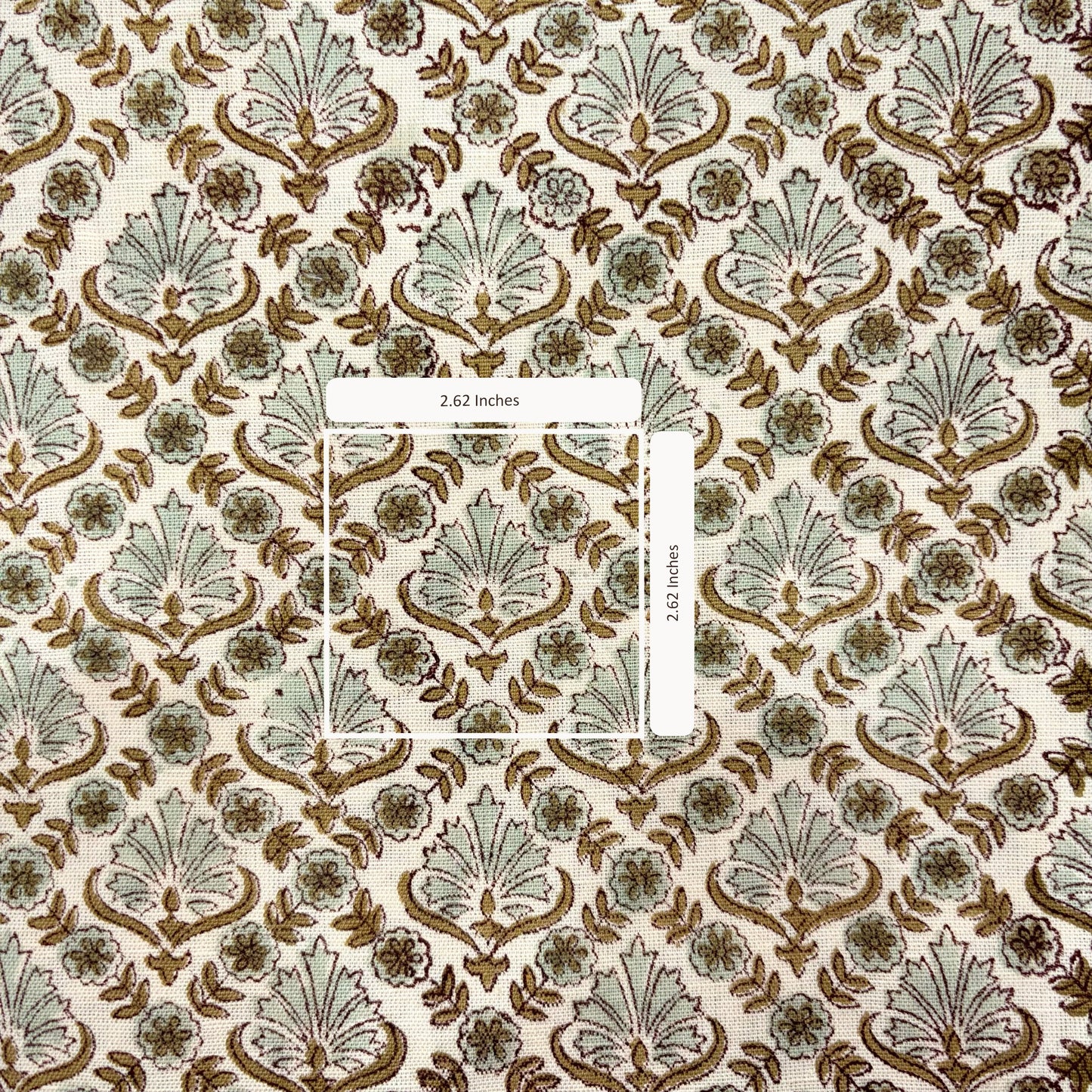 Patterned fabric with decorative design and measurement label