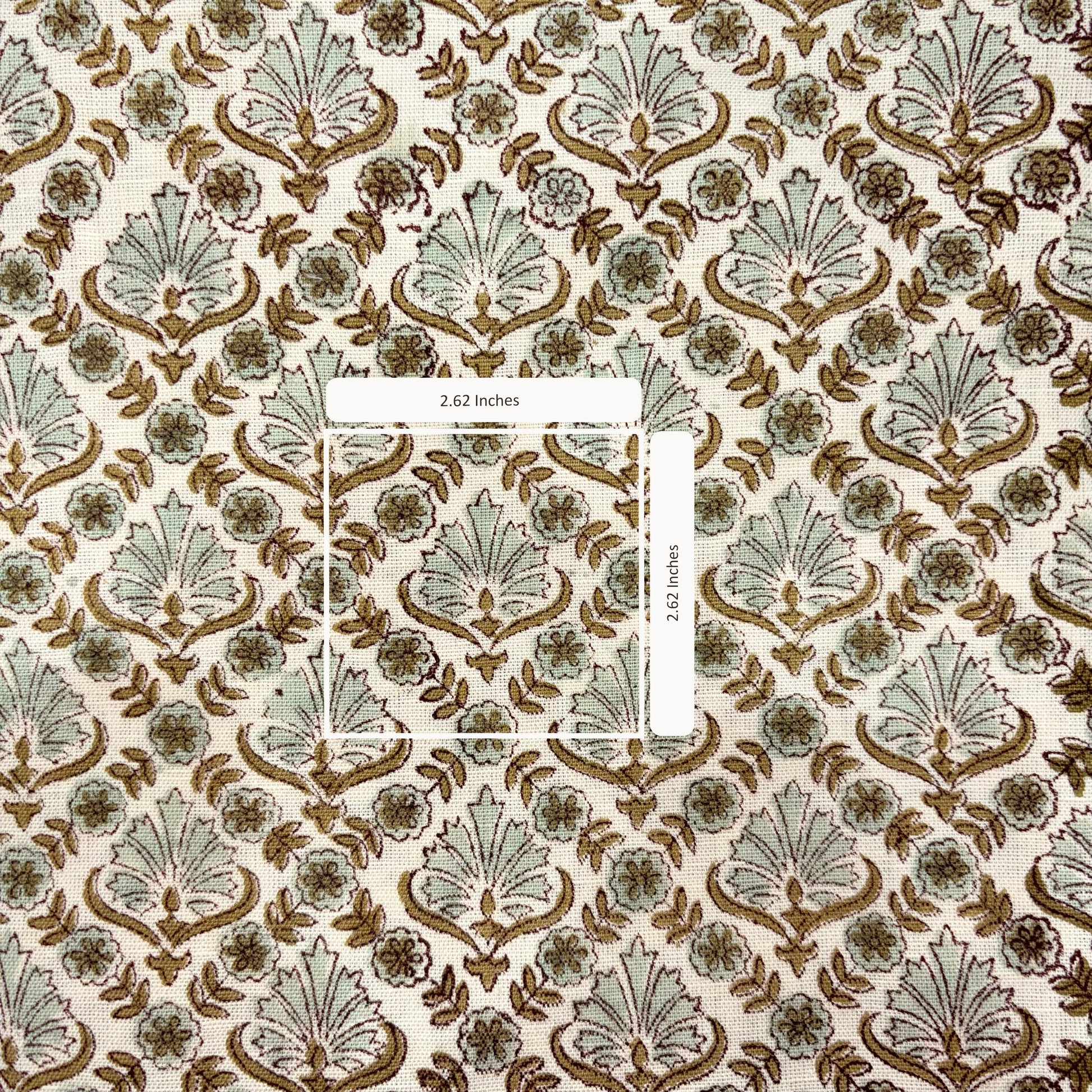 Patterned fabric with decorative design and measurement label